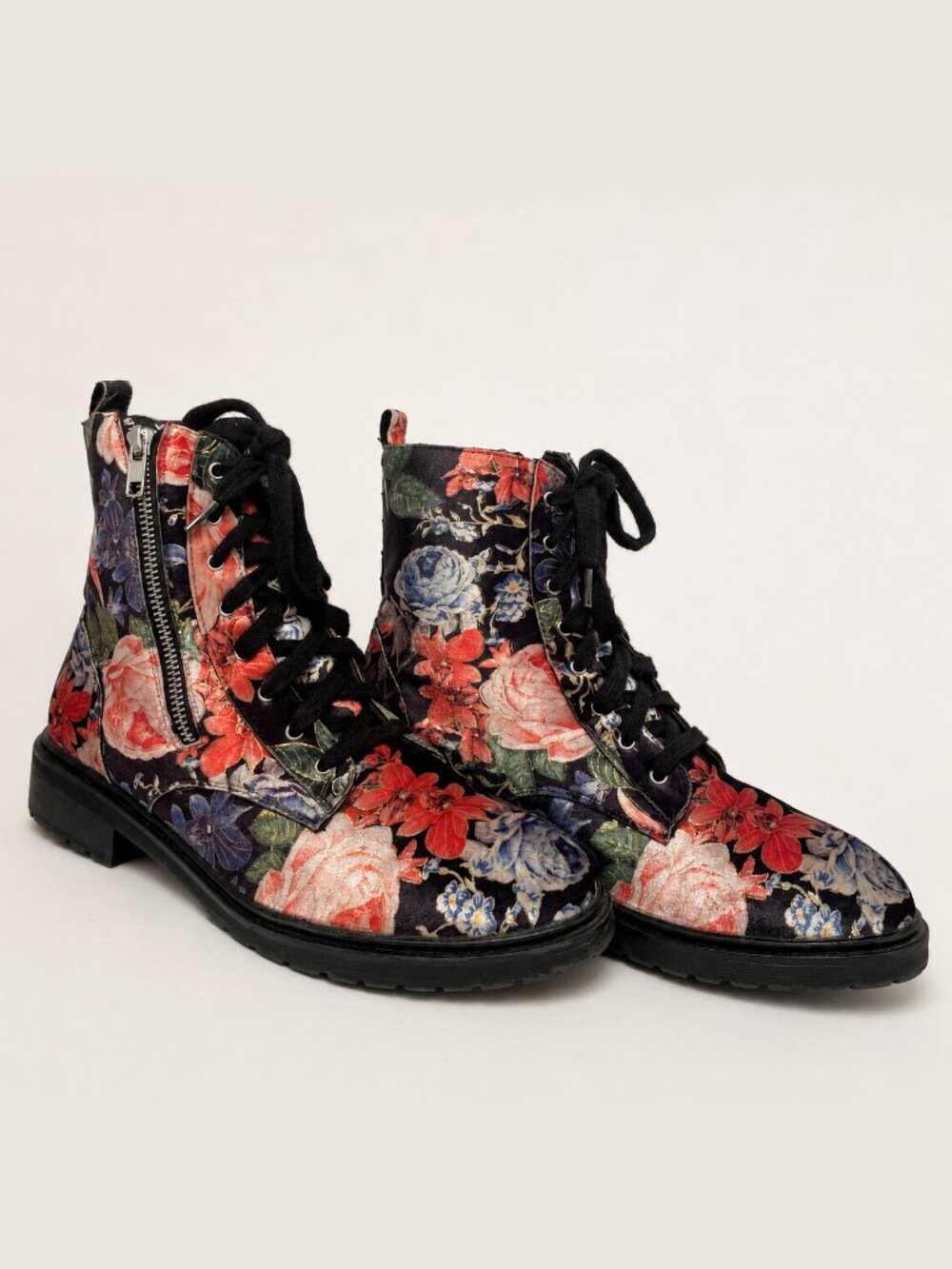 JustFab Limited Edition Floral Brocade Combat Boots Women's 11 EU42
